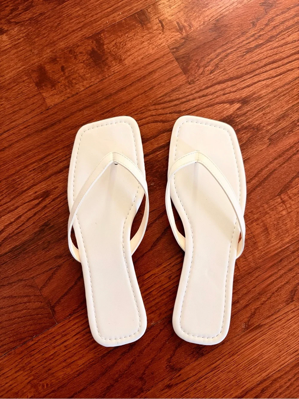 Women's White Square-Toe Flip Flop Sandals - Minimal Chic